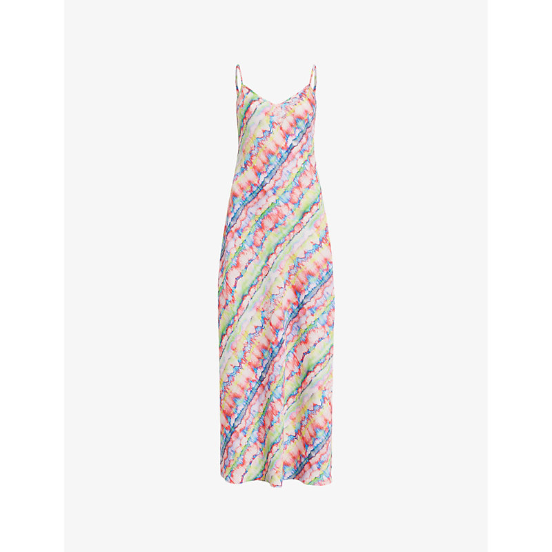Shop Allsaints Bryony Melissa Graphic-print V-neck Recycled-polyester Maxi Dress In Rainbow Multi