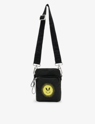 Shop Allsaints Men's Black Falcon Sun-print Recycled-polyester Pouch Bag