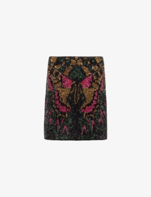 ALLSAINTS: Jamilia sequin-embroidered butterfly woven mini skirt