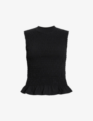 Allsaints Ode Smocked Sleeveless Tank Top In Black