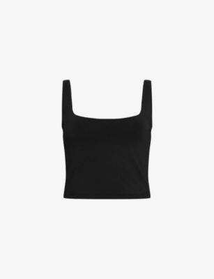 Shop Allsaints Women's Black Anie Square-neck Cropped Stretch-woven Cami