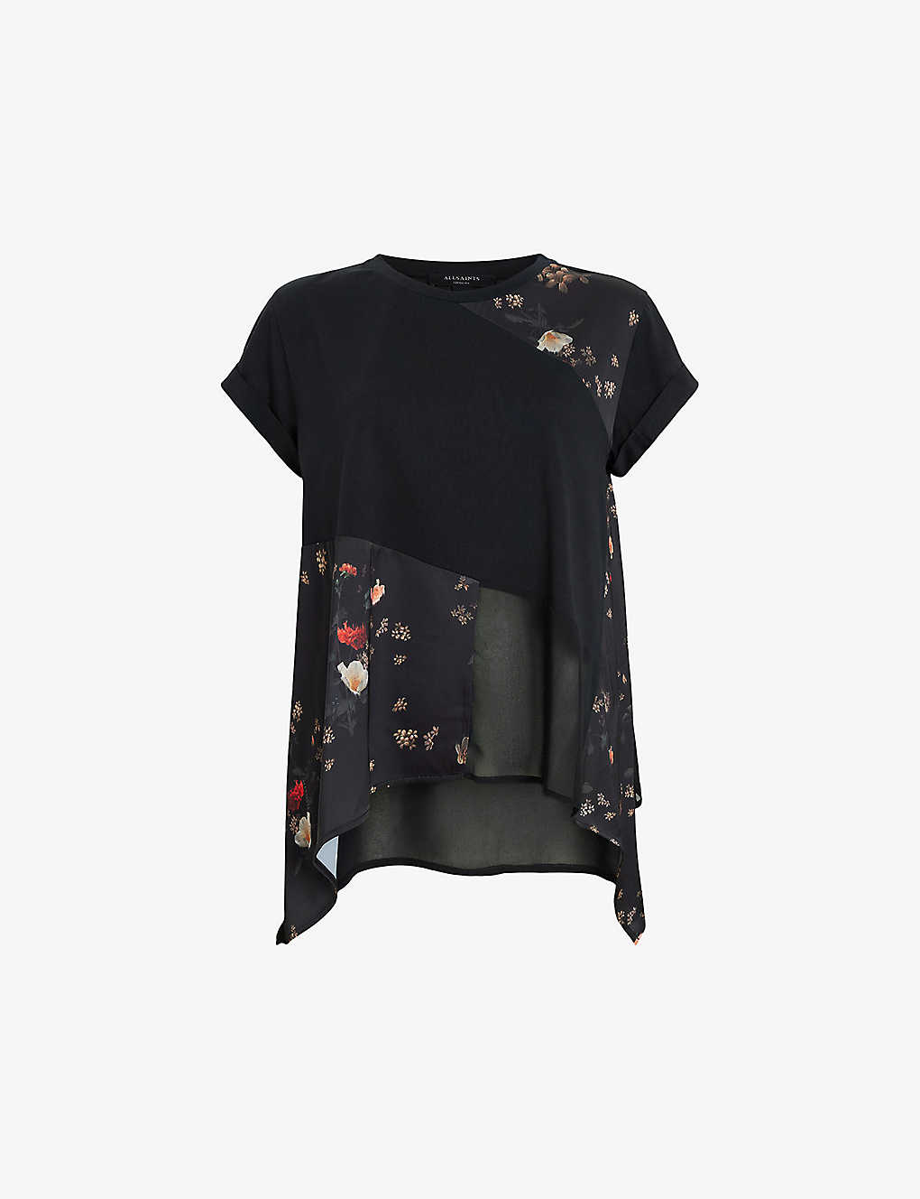 Shop Allsaints Women's Black Zala Kora Floral-print Relaxed-fit Woven Top