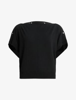 Allsaints Womens Black Eli Studded Wool-blend Top In Black