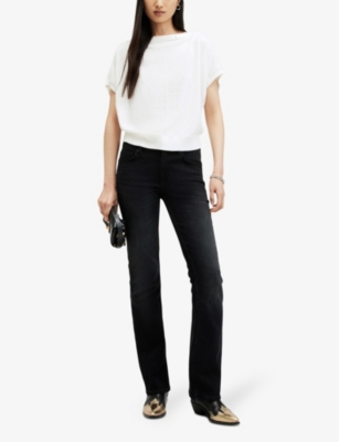 Allsaints Womens White Eli Studded Wool-blend Top In White