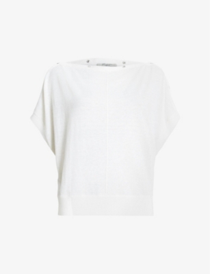 Allsaints Womens White Eli Studded Wool-blend Top