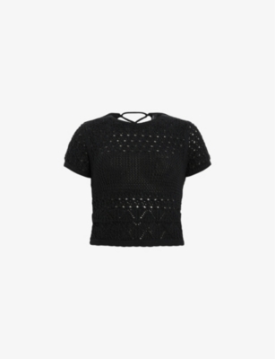 Shop Allsaints Womens Black Briar Slim-fit Short-sleeve Knitted Top