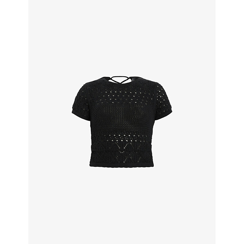 Shop Allsaints Women's Black Briar Slim-fit Short-sleeve Knitted Top