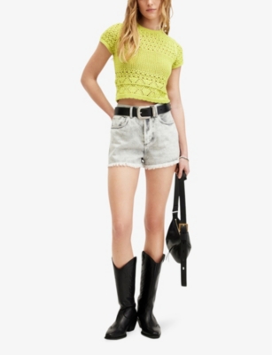 Shop Allsaints Women's Zest Lime Gree Briar Slim-fit Short-sleeve Knitted Top