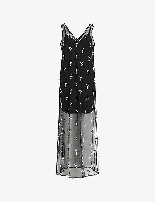 ALLSAINTS: Kai crystal-embellished sleeveless woven midi dress