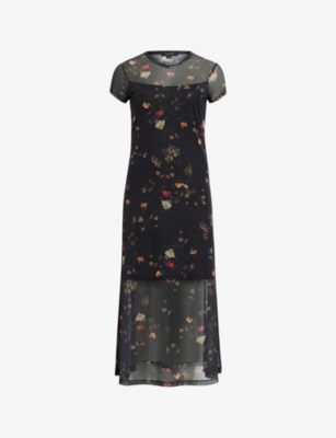 ALLSAINTS: Hanna kora-print stretch-mesh midi dress