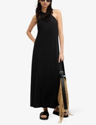 Shop Allsaints Women's Black Kura High-neck Sleeveless Cotton Maxi Dress