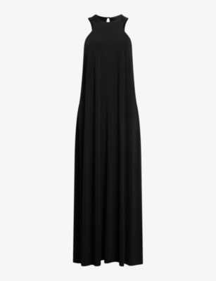 Shop Allsaints Women's Black Kura High-neck Sleeveless Cotton Maxi Dress