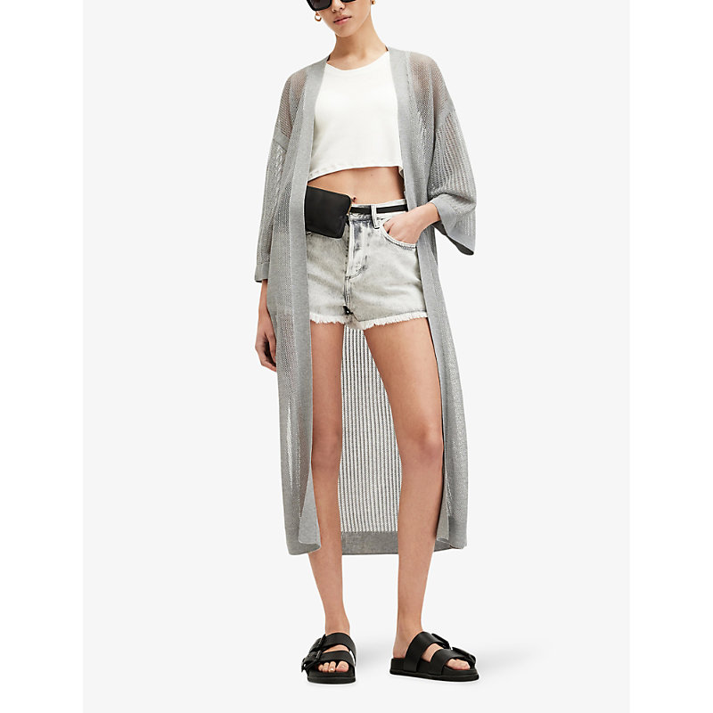 Shop Allsaints Womens Grey Misha Long-sleeve Relaxed-fit Knitted Kimono