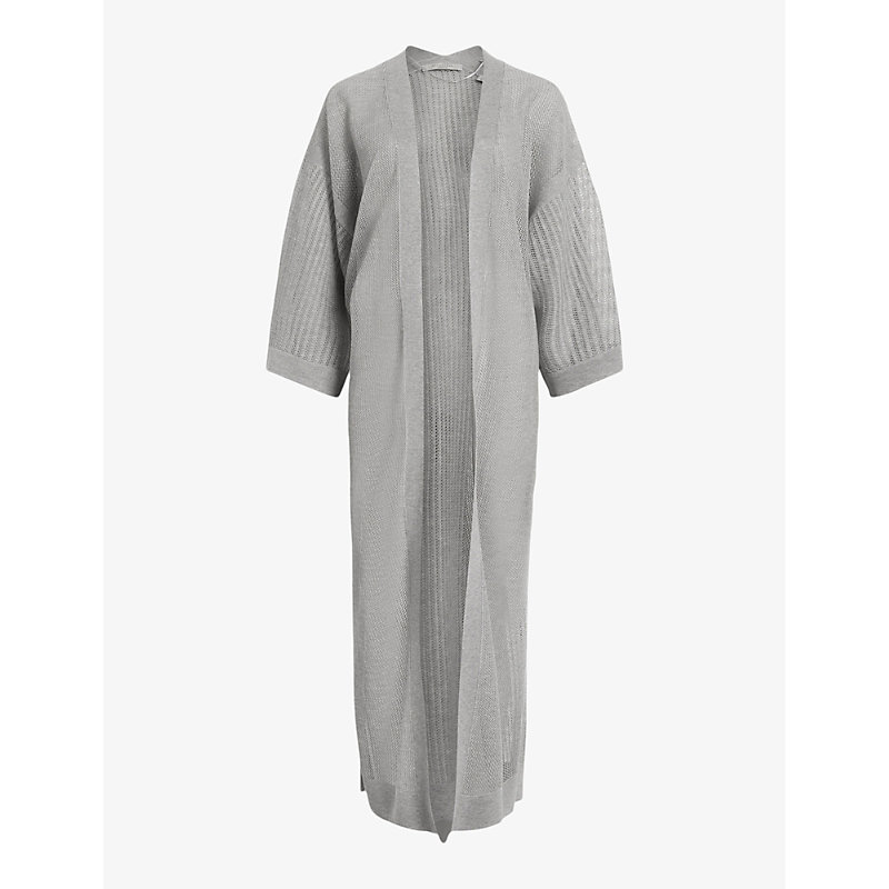 Shop Allsaints Women's Grey Misha Long-sleeve Relaxed-fit Knitted Kimono