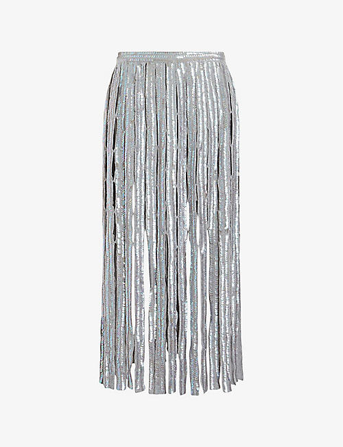 ALLSAINTS: Francesca sequin-embellished cut-out organic-cotton midi skirt