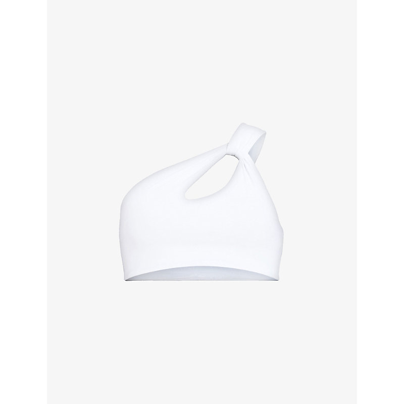 Allsaints Womens White Kayla One-shoulder Cut-out Stretch-woven Bikini Top