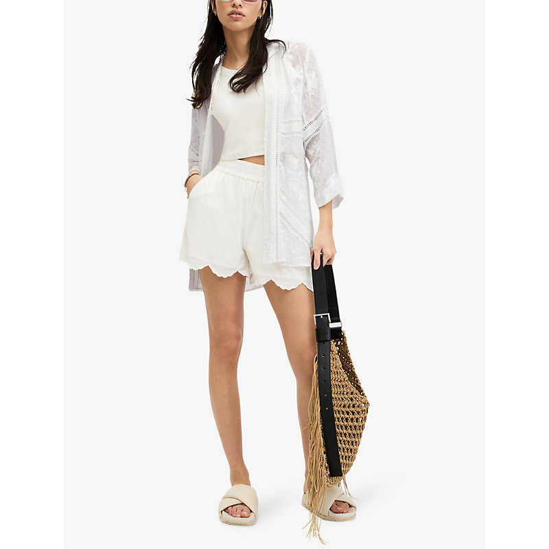 Shop Allsaints Carina Relaxed-fit Embroidered Cotton Kimono In White