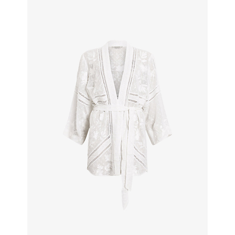 Shop Allsaints Women's White Carina Relaxed-fit Embroidered Cotton Kimono