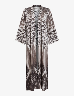 Shop Allsaints Womens White Carine Sierra Graphic-print Stretch Woven Kimono