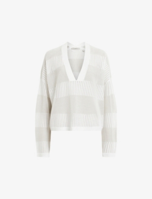Shop Allsaints Women's White Misha V-neck Short-sleeve Knitted Jumper
