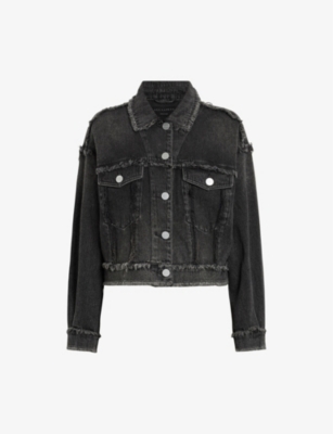ALLSAINTS: Claude frayed-trim cropped denim jacket