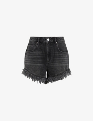 Shop Allsaints Women's Washed Black Astrid High-rise Frayed-hem Denim Shorts