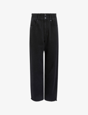 Shop Allsaints Women's Washed Black Hailey Elasticated-waist Frayed-hem Denim Jeans