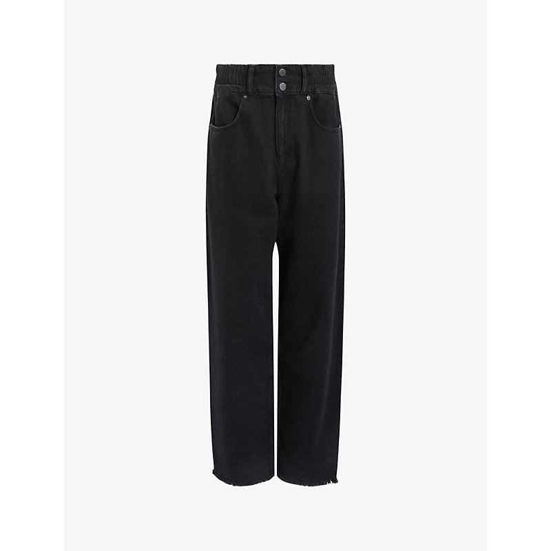 Shop Allsaints Hailey Elasticated-waist Frayed-hem Denim Jeans In Washed Black