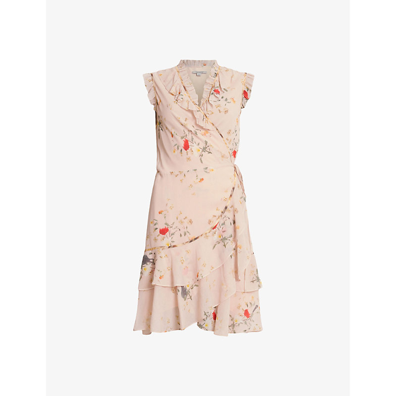 Shop Allsaints Ari Kora-print Mini Dress In Dusty Pink