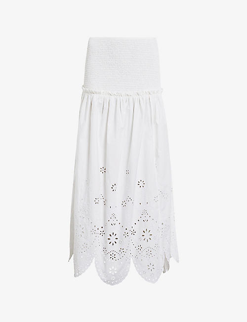 ALLSAINTS: Alex embroidered-broderie cotton midi skirt