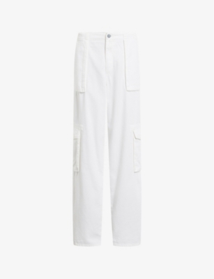 Allsaints Womens Off White Frieda Straight-leg Mid-rise Cotton-blend Trousers