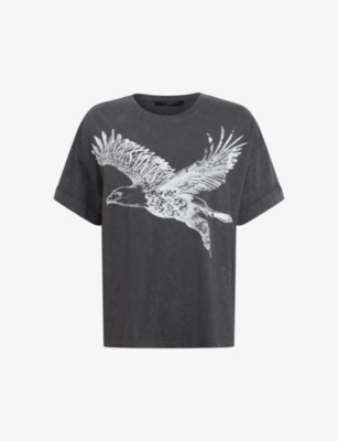 Shop Allsaints Women's Acid Washed Bl Flite Eagle-print Organic-cotton T-shirt