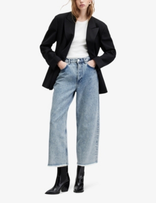 Shop Allsaints Women's Acid Indigo Blake Wide-leg Low-rise Cropped Jeans
