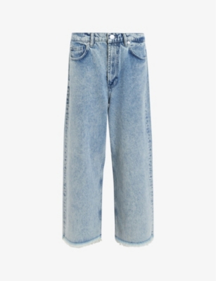 Shop Allsaints Womens Acid Indigo Blake Wide-leg Low-rise Cropped Jeans