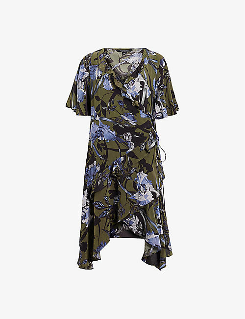 ALLSAINTS: Meagan Batu floral-print ruffle-trim woven mini dress