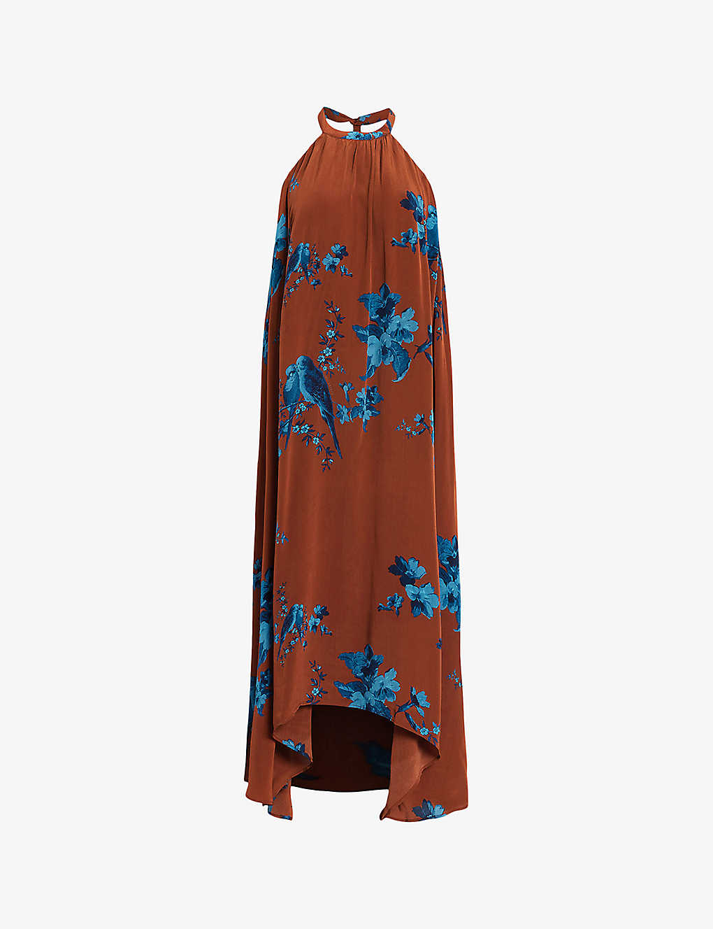 Shop Allsaints Women's Rust Red Mysti Iona Floral-print Sleeveless Woven Midi Dress
