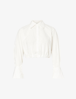 SIMKHAI SIMKHAI WOMEN'S WHITE BLYTHE CROPPED COTTON SHIRT