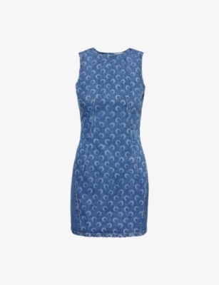Shop Marine Serre Women's Blue Deadstock Moon-motif Denim Mini Dress