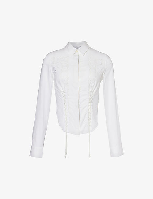 MARINE SERRE: Broderie-trim slim-fit cotton shirt