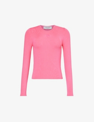 Marine Serre Womens Pink Moon-embroidered Long-sleeved Stretch-knit Top