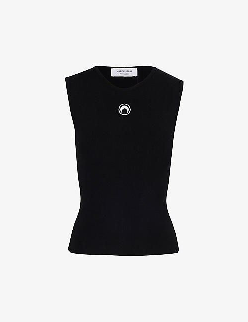 MARINE SERRE: Moon-embroidered sleeveless stretch-knit top