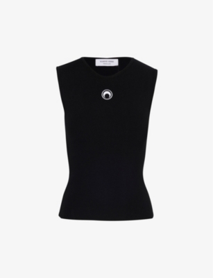 Marine Serre Moon Logo Ribbed Jersey Tank Top In Black