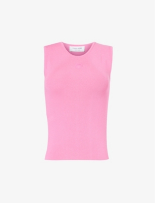 Marine Serre Womens Pink Moon-embroidered Sleeveless Stretch-knit Top