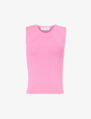 Marine Serre Womens Pink Moon-embroidered Sleeveless Stretch-knit Top