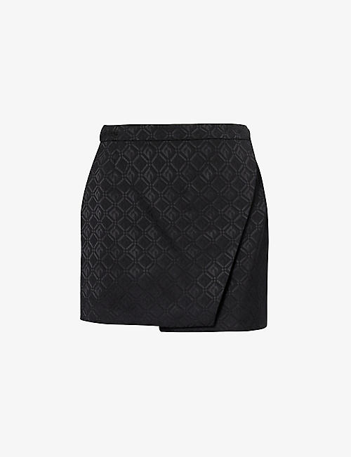 MARINE SERRE: Diamond-pattern mid-rise stretch-woven mini skirt