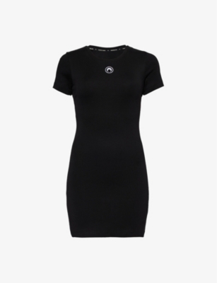 Shop Marine Serre Women's Black Moon-embroidered Slim-fit Cotton-jersey Mini Dress