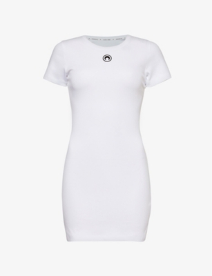 Shop Marine Serre Women's White Moon-embroidered Slim-fit Cotton-jersey Mini Dress