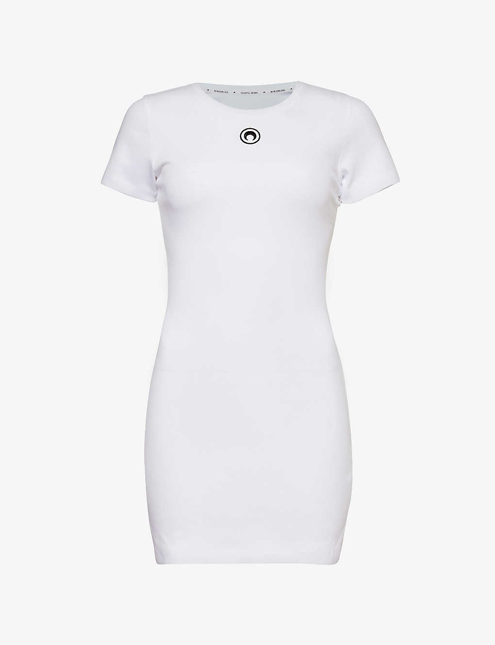 Marine Serre Womens White Moon-embroidered Slim-fit Cotton-jersey Mini Dress