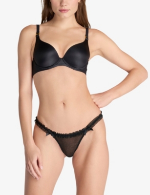 Agent Provocateur Mixi Bow-embellished Metallic Mesh Thong In Black/gold