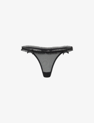 AGENT PROVOCATEUR: Mixi bow-embellished metallic mesh thong